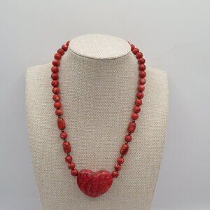 Vintage Sponge Coral Heart Beaded 925 Sterling Silver Necklace